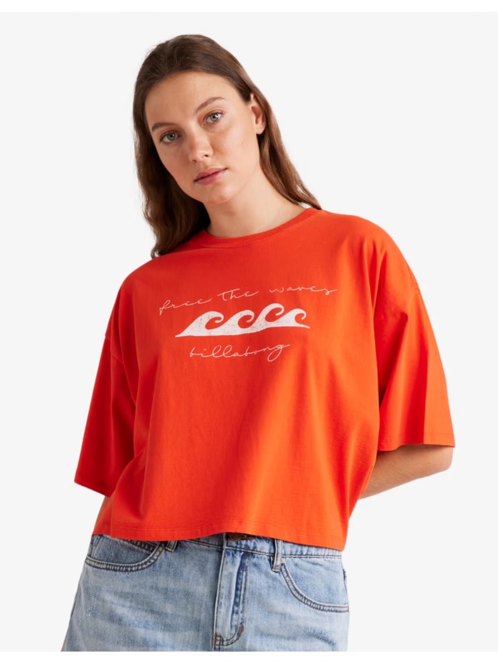 Billabong Women's 	Hot Fun Cropped Oversized T-Shirt - Sunset Red XL